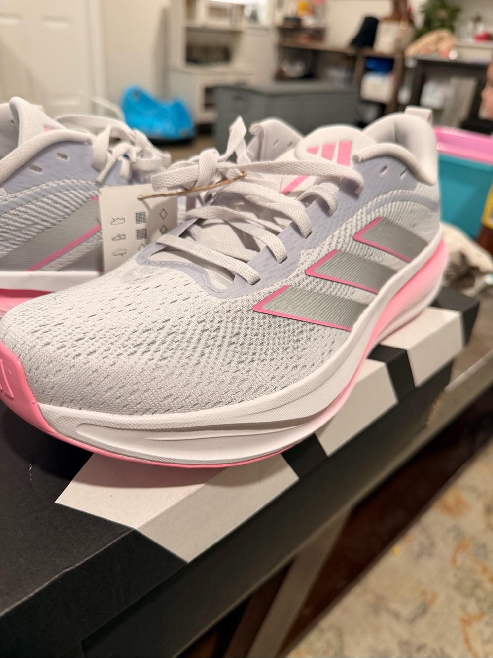 Adidas  Women's White Running Shoes with Pink Accents - Picture 2 of 4